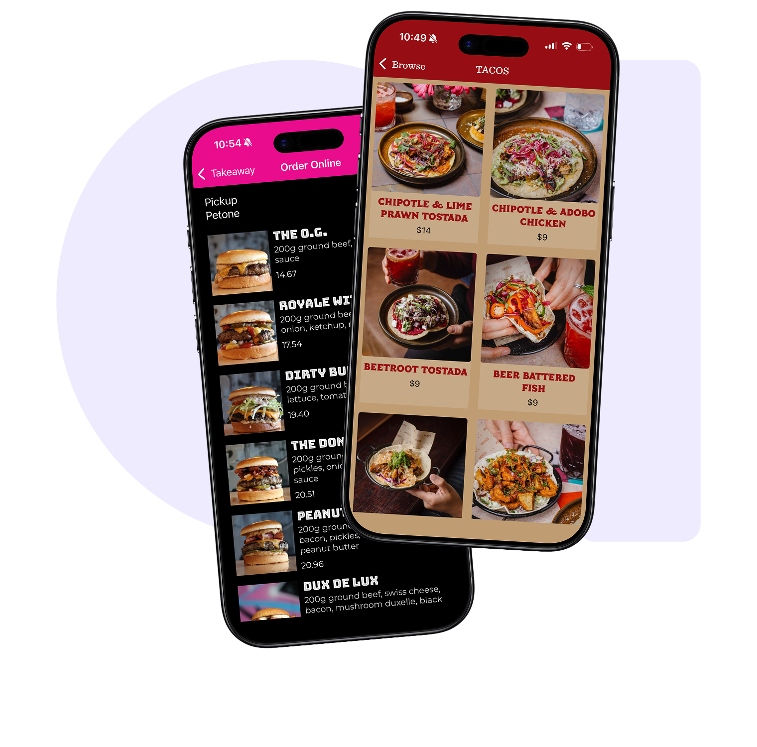A branded ordering app on two phones