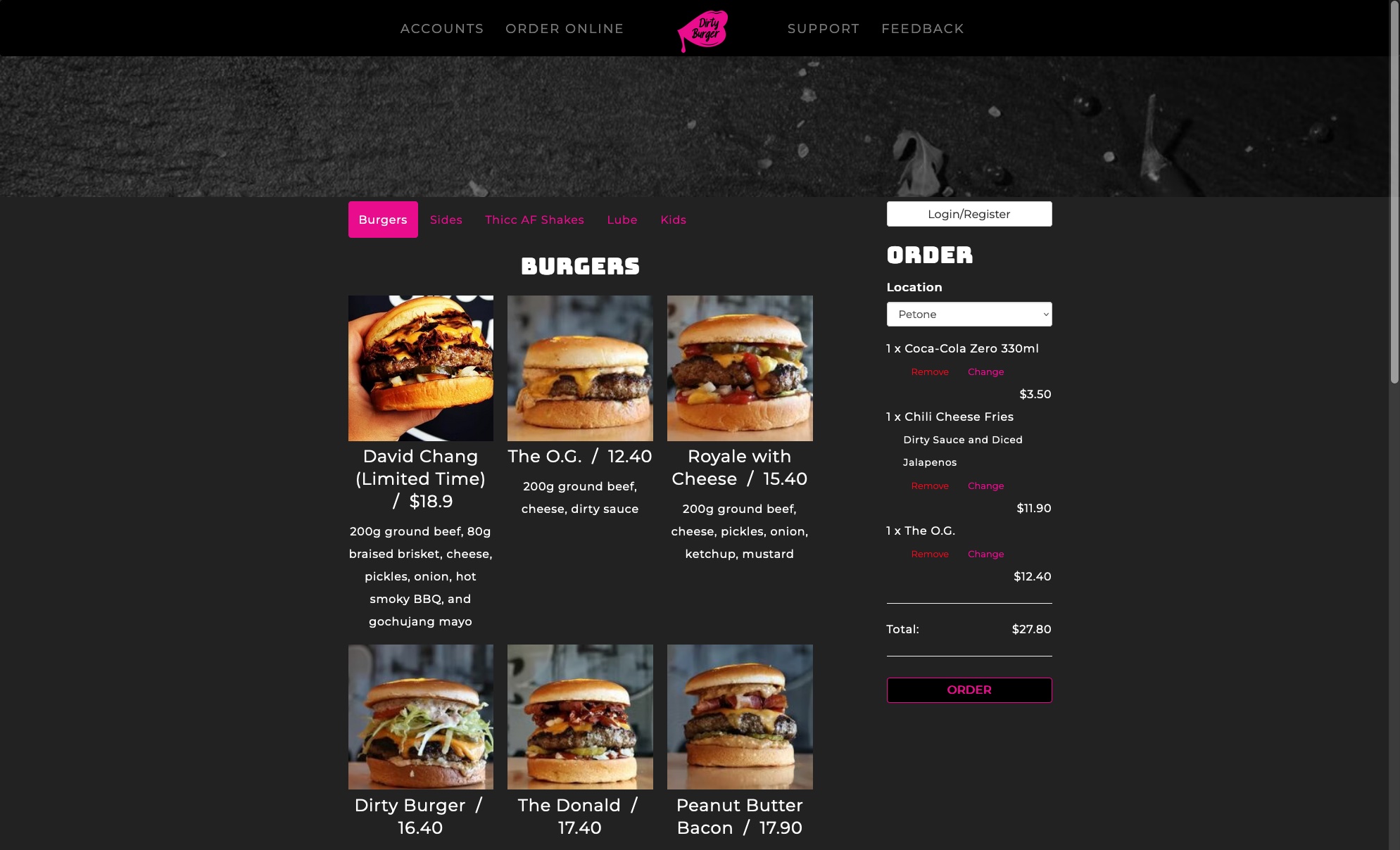Dirty Burger Website Screenshot