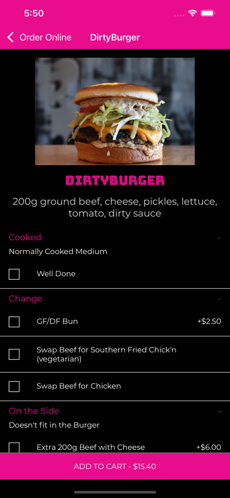 Dirty Burger iOS App Screenshot