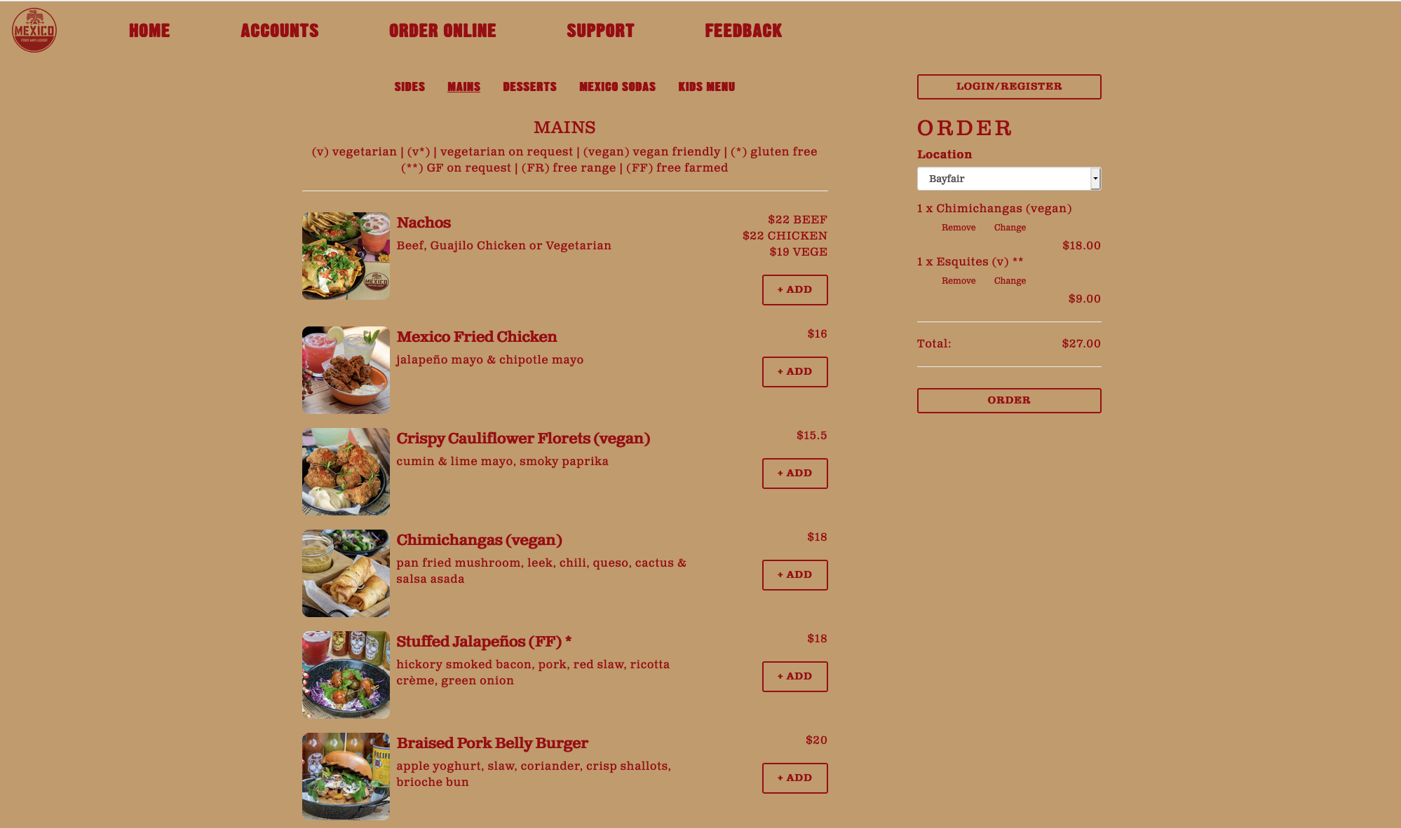 Screenshot of Online Ordering