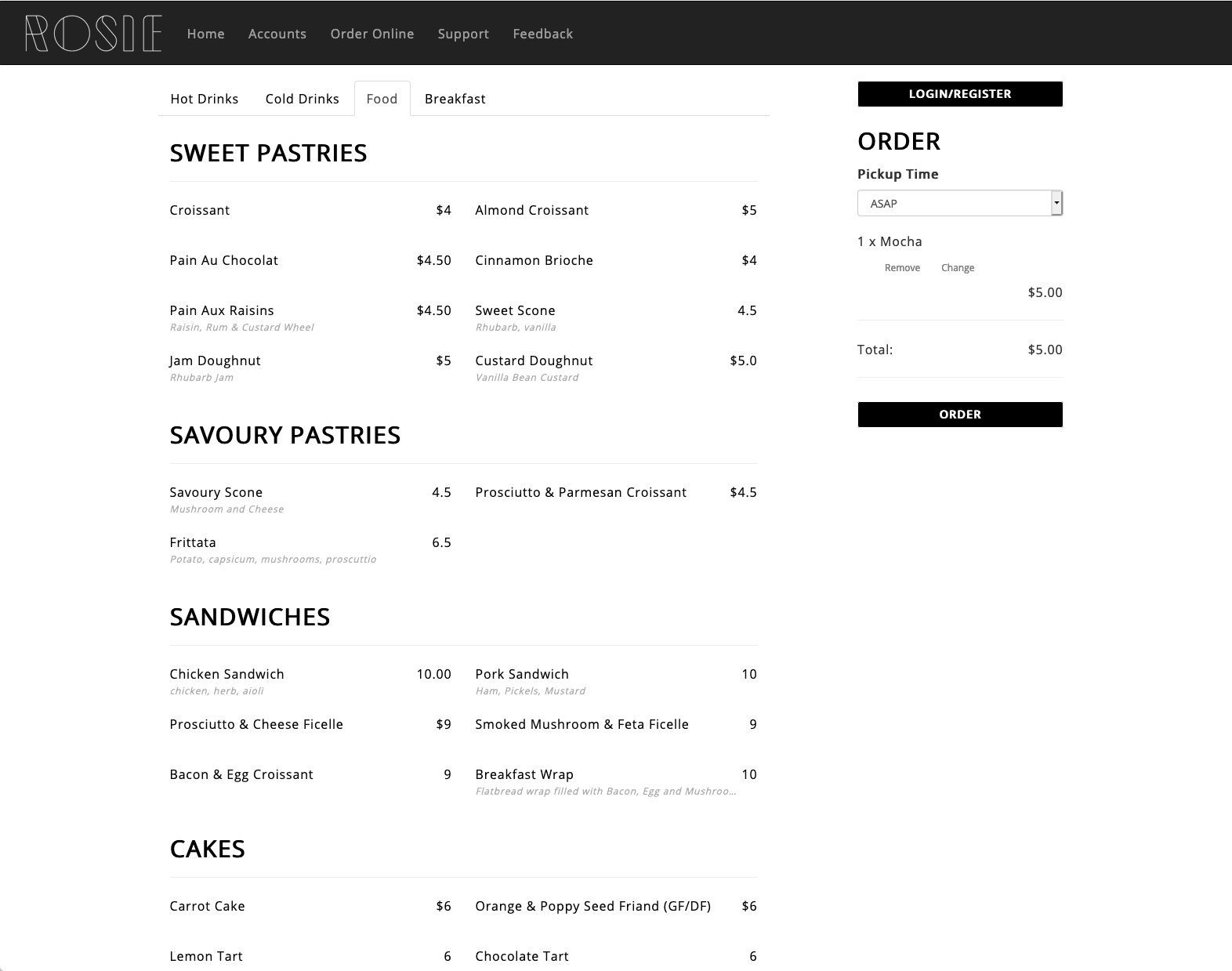 Screenshot of Online Ordering